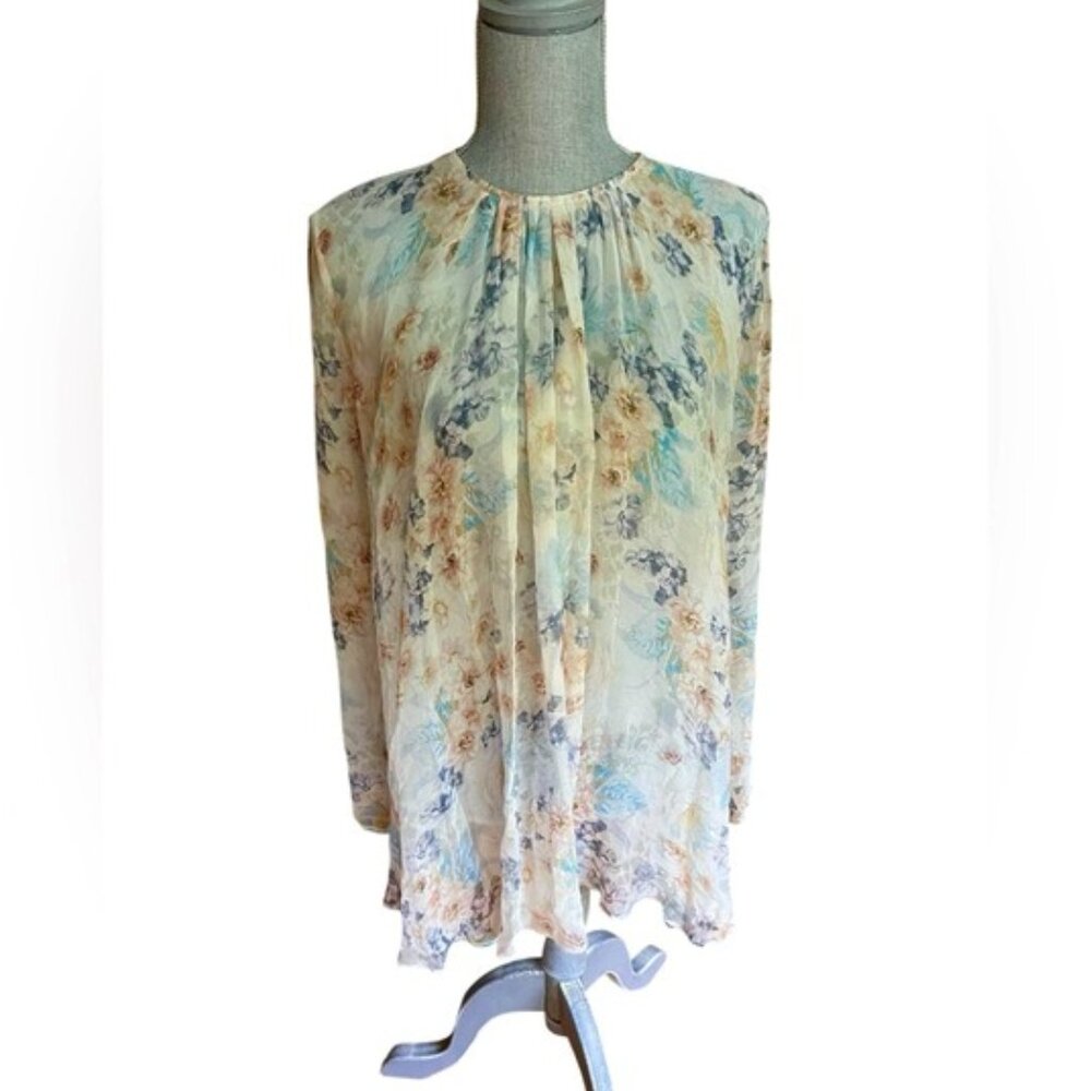 Blue and White Floral Print Silk Top